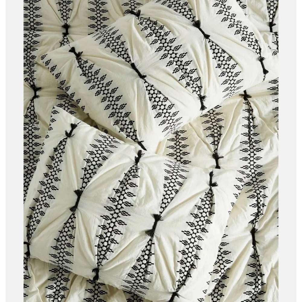 Anthropologie Embroidered Lilou Euro Shams (2) Cream and Black Design​​​​​​​​​